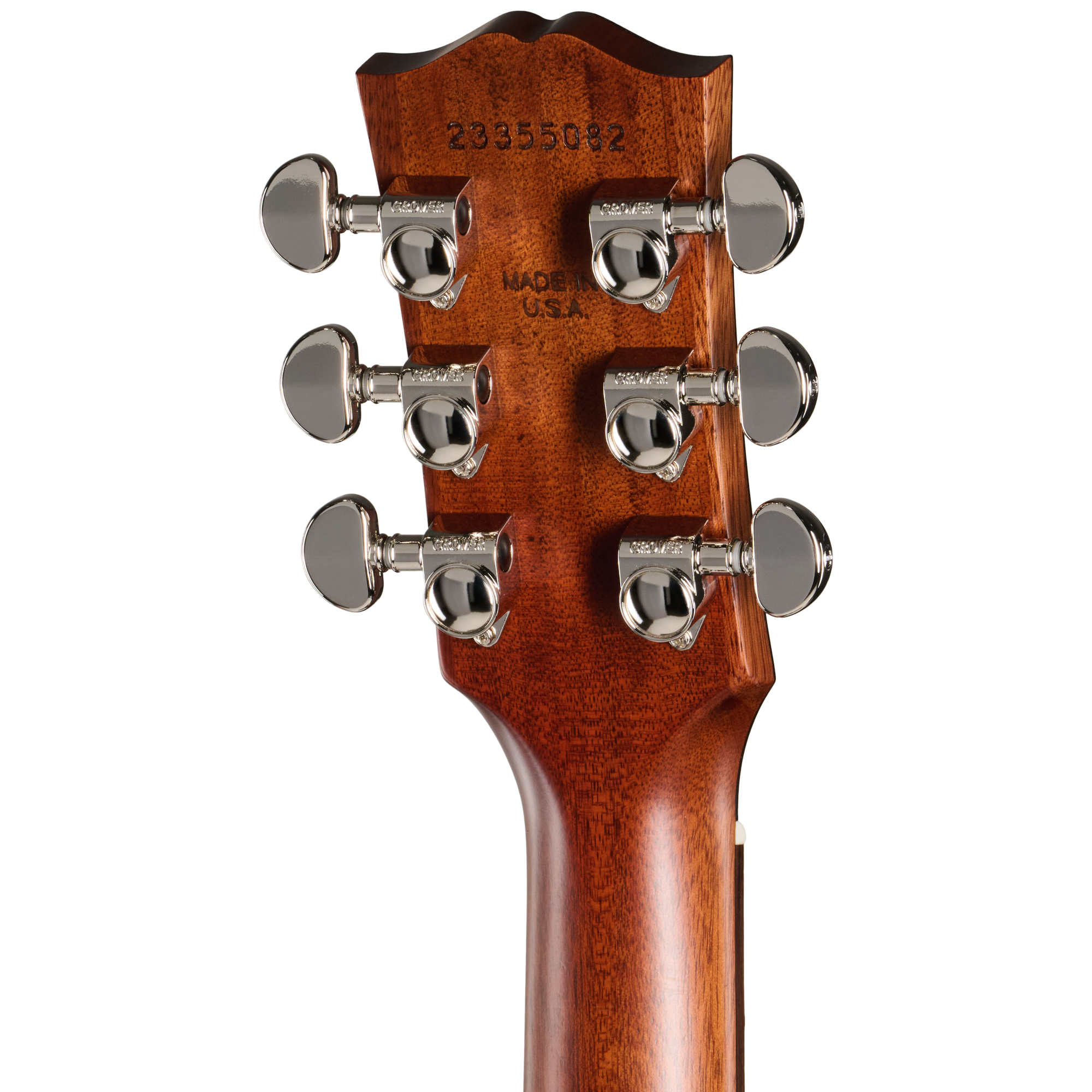 Gitarrenkopf, Holz, Mahagonifarben, Chrommechaniken, Sechs Saitenwirbel